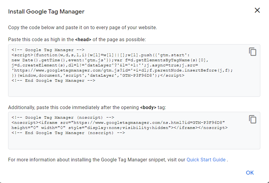 how to set up code of google tag manager in wordpress primathink